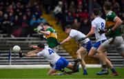 3 March 2019; Gavin O'Brien of Kerry in action against Ryan Wylie, left, and Karl O'Connell of Monaghan during the Allianz Football League Division 1 Round 5 match between Kerry and Monaghan at Fitzgerald Stadium in Killarney, Kerry. Photo by Brendan Moran/Sportsfile