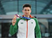 4 March 2019; Mark English of Ireland returns home to Dublin airport after winning a bronze medal in the Men's 800m event at the European Indoor Athletics Championships in Glasgow, Scotland. Photo by Seb Daly/Sportsfile