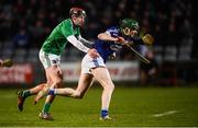 9 March 2019; Aaron Dunphy of Laois in action against David Dempsey of Limerick during the Allianz Hurling League Division 1 Quarter-Final match between Laois and Limerick at O'Moore Park in Portlaoise, Laois. Photo by Stephen McCarthy/Sportsfile