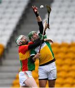 10 March 2019; Joe Regan of Offaly in action against Paul Doyle of Carlow during the Allianz Hurling League Division 1B Relegation Play-off match between Offaly and Carlow at Bord na Móna O'Connor Park in Tullamore, Offaly. Photo by Eóin Noonan/Sportsfile