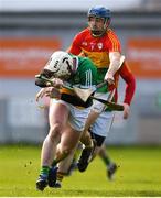 10 March 2019; Sean Dolan of Offaly is tackled by Sean Whelan of Carlow during the Allianz Hurling League Division 1B Relegation Play-off match between Offaly and Carlow at Bord na Móna O'Connor Park in Tullamore, Offaly. Photo by Eóin Noonan/Sportsfile