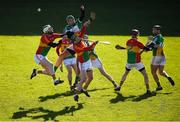 10 March 2019; Joe Regan of Offaly in action against Séamus Murphy of Carlow during the Allianz Hurling League Division 1B Relegation Play-off match between Offaly and Carlow at Bord na Móna O'Connor Park in Tullamore, Offaly. Photo by Eóin Noonan/Sportsfile