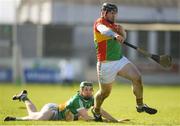 10 March 2019; John Micheal Nolan of Carlow in action against Damien Egan of Offaly during the Allianz Hurling League Division 1B Relegation Play-off match between Offaly and Carlow at Bord na Móna O'Connor Park in Tullamore, Offaly. Photo by Eóin Noonan/Sportsfile