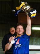 10 March 2019; Warren Kavanagh of Wicklow lifts the cup following the Allianz Hurling League Division 2B Final match between Derry and Wicklow at Páirc Grattan in Inniskeen, Monaghan. Photo by Philip Fitzpatrick/Sportsfile