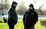 11 March 2019; Trainer Gordon Elliott, right, with Noel Meade on the gallops ahead of the Cheltenham Racing Festival at Prestbury Park in Cheltenham, England. Photo by David Fitzgerald/Sportsfile