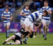 11 March 2019; Gus McCarthy of Blackrock College is tackled by Tadhg Brophy of Newbridge College during the Bank of Ireland Leinster Rugby Schools Junior Cup semi-final match between Newbridge College and Blackrock College at Energia Park in Donnybrook, Dublin. Photo by Harry Murphy/Sportsfile