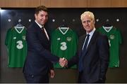 14 March 2019; Republic of Ireland manager Mick McCarthy joined SportPesa Head of Sponsorship Shaun Simmonds at the launch of a new two-year partnership with the Football Association of Ireland at the Aviva Stadium in Dublin. Photo by Matt Browne/Sportsfile