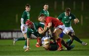 15 March 2019; John Hodnett of Ireland, suppoted by team-mate Liam Turner, right, in action against Will Griffiths, left, and Sam Costelow of Wales during the U20 Six Nations Rugby Championship match between Wales and Ireland at Zip World Stadium in Colwyn Bay, Wales. Photo by Piaras Ó Mídheach/Sportsfile