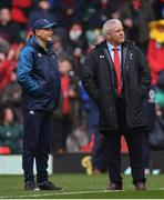 16 March 2019; Ireland head coach Joe Schmidt, left, in conversation with Wales head coach Warren Gatland ahead of the Guinness Six Nations Rugby Championship match between Wales and Ireland at the Principality Stadium in Cardiff, Wales. Photo by Ramsey Cardy/Sportsfile