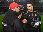 16 March 2019; Tyrone goalkeeper Niall Morgan is congratulated by manager Mickey Harte following the Allianz Football League Division 1 Round 6 match between Dublin and Tyrone at Croke Park in Dublin. Photo by David Fitzgerald/Sportsfile