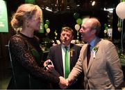 17 March 2019; In attendance at the Three FAI International Awards at RTE Studios in Donnybrook, Dublin, are from left, former Republic of Ireland international Emma Byrne, FAI President Donal Conway and Minister for Transport, Tourism and Sport, Shane Ross T.D. Photo by Stephen McCarthy/Sportsfile