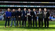 17 March 2019; In attendance, are, from left, Brian O’Shaughnessy, Campey, Jim Holden, Turfcare, Colman Warde, ICL, Uachtarán Chumann Lúthchleas Gael John Horan,Jimmy Walsh, Kilkenny Chairman,John Coogan, Kilkenny Groundsman, Kieran McGann, Chairman GAA National Pitch workgroup, and Croke Park Pitch Manager Stuart Wilson, as Nowlan Park in Kilkenny is recognised as the 2018 County Pitch of the Year at the AIB GAA Hurling and Football All-Ireland Senior Club Championship Finals at Croke Park in Dublin. Photo by Piaras Ó Mídheach/Sportsfile