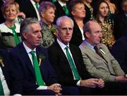 17 March 2019; John Delaney, CEO, Football Association of Ireland, Republic of Ireland manager Mick McCarthy and Minister for Transport, Tourism and Sport, Shane Ross T.D. at the Three FAI International Awards at RTE Studios in Donnybrook, Dublin. Photo by Stephen McCarthy/Sportsfile