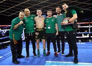 17 March 2019; Michael Conlan with his team, including WWE star Finn Balor, second from right, after defeating Ruben Garcia Hernandez in their featherweight bout at the Madison Square Garden Theater in New York, USA. Photo by Mikey Williams/Top Rank/Sportsfile