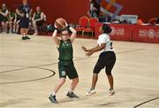 19 March 2019; Team Ireland's Emma Johnstone, a member of the Cabra Lions Special Olympics Club, from Dublin 11, Co. Dublin, in action against Athira Soman of SO Bharat during Ireland's 27-15 win to earn a Gold Medal for Basketball on Day Five of the 2019 Special Olympics World Games in the Abu Dhabi National Exhibition Centre, Abu Dhabi, United Arab Emirates. Photo by Ray McManus/Sportsfile