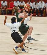 19 March 2019; Team Ireland's Emma Johnstone, a member of the Cabra Lions Special Olympics Club, from Dublin 11, Co. Dublin, in action against Athira Soman and Gauri pinki A of SO Bharat during Ireland's 27-15 win to earn a Gold Medal for Basketball on Day Five of the 2019 Special Olympics World Games in the Abu Dhabi National Exhibition Centre, Abu Dhabi, United Arab Emirates. Photo by Ray McManus/Sportsfile
