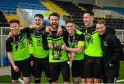 19 March 2019; TU Dublin Blanchardstown players celebrate with the trophy following the RUSTLERS Third Level CUFL Men's Division One Final match between Technological University Blanchardstown and Technological University Tallaght at Athlone Town Stadium in Athlone, Co. Westmeath. Photo by Harry Murphy/Sportsfile