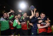 19 March 2019; IT Carlow players including captain Kieran McDaid, centre, celebrate with the trophy following the RUSTLERS Third Level CUFL Men's Premier Division Final Final match between Institute of Technology Carlow and University of Limerick at Athlone Town Stadium in Athlone, Co. Westmeath. Photo by Harry Murphy/Sportsfile