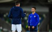 21 March 2019; Jordan Jones, right, and Kyle Lafferty of Northern Ireland prior to the UEFA EURO2020 Qualifier - Group C match between Northern Ireland and Estonia at National Football Stadium in Windsor Park, Belfast.  Photo by David Fitzgerald/Sportsfile