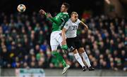 21 March 2019; Kyle Lafferty of Northern Ireland in action against Nikita Baranov of Estonia during the UEFA EURO2020 Qualifier - Group C match between Northern Ireland and Estonia at National Football Stadium in Windsor Park, Belfast.  Photo by David Fitzgerald/Sportsfile