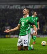21 March 2019; Jordan Jones of Northern Ireland gestures to an official during the UEFA EURO2020 Qualifier - Group C match between Northern Ireland and Estonia at National Football Stadium in Windsor Park, Belfast.  Photo by David Fitzgerald/Sportsfile