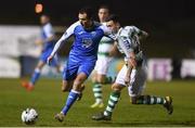 22 March 2019; Jacob Borg of Finn Harps in action against Aaron Greene of Shamrock Rovers during the SSE Airtricity League Premier Division between Finn Harps and Shamrock Rovers at Finn Park in Ballybofey, Co. Donegal. Photo by Oliver McVeigh/Sportsfile