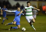 22 March 2019; Ronan Finn of Shamrock Rovers in action against Jacob Borg of Finn Harps during the SSE Airtricity League Premier Division between Finn Harps and Shamrock Rovers at Finn Park in Ballybofey, Co. Donegal. Photo by Oliver McVeigh/Sportsfile