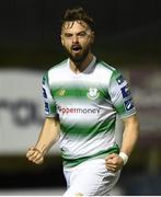22 March 2019; Greg Bolger of Shamrock Rovers celebrates after scoring his side's first goal during the SSE Airtricity League Premier Division between Finn Harps and Shamrock Rovers at Finn Park in Ballybofey, Co. Donegal. Photo by Oliver McVeigh/Sportsfile