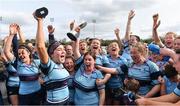 23 March 2019; MU Barnhall RFC captain Elaine Rayfus after her team-mates celebrate with the cup after the Bank of Ireland Leinster Rugby Women’s Division 3 Cup Final match between Dublin University and MU Barnhall RFC at Naas RFC in Naas, Kildare. Photo by Piaras Ó Mídheach/Sportsfile