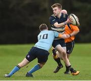 23 March 2019; Chris Allen of University Coleraine in action against Ryan Moore of University College Dublin during the Maughan-Scally Cup final between Ulster University Coleraine and University College Dublin at the University of Ulster in Coleraine, Derry. The annual Maughan Scally Cup is organized by the Irish Universities’ Rugby Union, which is sponsored by Maxol. Being played for the first time at Ulster University’s Coleraine campus this weekend, the event celebrates participation in student rugby. Photo by Oliver McVeigh/Sportsfile