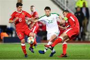 23 March 2019; Harry Arter of Republic of Ireland in action against Anthony Bardon, left, and Roy Chipolina of Gibraltar during the UEFA EURO2020 Qualifier Group D match between Gibraltar and Republic of Ireland at Victoria Stadium in Gibraltar. Photo by Stephen McCarthy/Sportsfile
