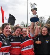 23 March 2019; Wicklow RFC captain Amy O'Neill and her team-mates celebrate with the cup after the Bank of Ireland Leinster Rugby Women’s Division 2 Cup Final match between Wicklow RFC and Edenderry RFC at Naas RFC in Naas, Kildare. Photo by Piaras Ó Mídheach/Sportsfile