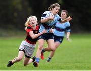 23 March 2019; Grace Mulhern of MU Barnhall RFC is tackled by Aoise Tormey Murphy of Dublin University during the Bank of Ireland Leinster Rugby Women’s Division 3 Cup Final match between Dublin University and MU Barnhall RFC at Naas RFC in Naas, Kildare. Photo by Piaras Ó Mídheach/Sportsfile