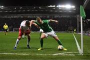24 March 2019; George Saville of Northern Ireland, right, in action against Igor Shitov of Belarus during the UEFA EURO2020 Qualifier Group C match between Northern Ireland and Belarus at the National Football Stadium in Windsor Park, Belfast. Photo by Ramsey Cardy/Sportsfile