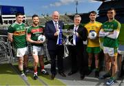 25 March 2019; In attendance at the 2019 Allianz Football League Finals preview are from left, Paul Murphy of Kerry, Chris Barrett of Mayo, Uachtarán Chumann Lúthchleas Gael John Horan, Sean McGrath, CEO, Allianz Ireland, Stephen McMenamin of Donegal and Shane McEntee of Meath at Croke Park in Dublin. 2019 marks the 27th year of Allianz’ support of courage on the field of play through its sponsorship of the Allianz Football and Hurling Leagues. Mayo meet Kerry in this Sunday’s Division 1 decider at Croke Park (4pm), while Meath and Donegal will contest the Division 2 Final in Croke Park on Saturday (5pm), preceded by the Division 4 final meeting of Leitrim and Derry (3pm).  Photo by Brendan Moran/Sportsfile