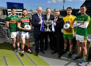 25 March 2019; In attendance at the 2019 Allianz Football League Finals preview are from left, Paul Murphy of Kerry, Chris Barrett of Mayo, Uachtarán Chumann Lúthchleas Gael John Horan, Sean McGrath, CEO, Allianz Ireland, Damien O'Neill, Head of Marketing Operations, Allianz Ireland, Stephen McMenamin of Donegal and Shane McEntee of Meath at Croke Park in Dublin. 2019 marks the 27th year of Allianz’ support of courage on the field of play through its sponsorship of the Allianz Football and Hurling Leagues. Mayo meet Kerry in this Sunday’s Division 1 decider at Croke Park (4pm), while Meath and Donegal will contest the Division 2 Final in Croke Park on Saturday (5pm), preceded by the Division 4 final meeting of Leitrim and Derry (3pm).  Photo by Brendan Moran/Sportsfile