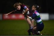 26 March 2019; Alex McNeill of Tullow is tackled by Lindsey Mahoney of Suttonians during the Bank of Ireland Leinster Rugby Women’s Division 1 Cup Final match between Suttonians RFC and Tullow RFC at Naas RFC in Naas, Kildare. Photo by Ramsey Cardy/Sportsfile