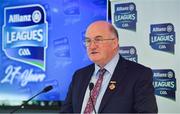 25 March 2019; Speaking at the 2019 Allianz Football League Finals preview is Uachtarán Chumann Lúthchleas Gael John Horan. 2019 marks the 27th year of Allianz’ support of courage on the field of play through its sponsorship of the Allianz Football and Hurling Leagues. Mayo meet Kerry in this Sunday’s Division 1 decider at Croke Park (4pm), while Meath and Donegal will contest the Division 2 Final in Croke Park on Saturday (5pm), preceded by the Division 4 final meeting of Leitrim and Derry (3pm). Photo by Brendan Moran/Sportsfile