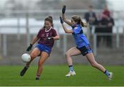 29 March 2019; Amy Walsh of Coláiste Bhaile Chláir in action against Alanah Donnelly of St Patrick's during the Lidl All Ireland Post Primary School Senior ‘B’ Championship Final match between Coláiste Bhaile Chláir, Claregalway, Co Galway, and St Patrick's Academy, Dungannon, Co Tyrone, at Páirc Seán Mac Diarmada in Carrick-on-Shannon, Leitrim. Photo by Piaras Ó Mídheach/Sportsfile