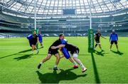 29 March 2019; Ed Byrne, left, and Dan Leavy during the Leinster Rugby captain's run at the Aviva Stadium in Dublin. Photo by Ramsey Cardy/Sportsfile