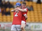 30 March 2019; Keith Dervan, right, and Shane Morgan of St Raphael's College Loughrea celebrate following the Masita GAA All-Ireland Hurling Post Primary Schools Paddy Buggy Cup Final match between St. Raphael's College Loughrea and Castlecomer CS in Bord na Móna O'Connor Park in Tullamore, Offaly. Photo by Harry Murphy/Sportsfile