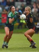 30 March 2019; Sarah Larkin of Scoil Chríost Rí, Portlaoise in action against Veerle Van Der Wal of Loreto, Clonmel during the Lidl All-Ireland Post-Primary Schools Senior A Final match between Loreto, Clonmel, and Scoil Chríost Rí, Portlaoise, at John Locke Park in Callan, Co Kilkenny. Photo by Diarmuid Greene/Sportsfile