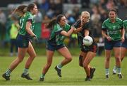 30 March 2019; Sarah Larkin of Scoil Chríost Rí, Portlaoise in action against Veerle Van Der Wal of Loreto, Clonmel during the Lidl All-Ireland Post-Primary Schools Senior A Final match between Loreto, Clonmel, and Scoil Chríost Rí, Portlaoise, at John Locke Park in Callan, Co Kilkenny. Photo by Diarmuid Greene/Sportsfile