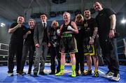 30 March 2019; Katelynn Phelan, centre, with her family, including her brother Allen, after winning her super lightweight bout against Monika Antonik at the National Stadium in Dublin. Photo by Seb Daly/Sportsfile