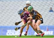 31 March 2019; Katie Power of Kilkenny in action against Colette Dormer and Catherine Foley, behind, of Kilkenny during the Littlewoods Ireland Camogie League Division 1 Final match between Kilkenny and Galway at Croke Park in Dublin. Photo by Piaras Ó Mídheach/Sportsfile