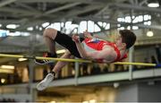 31 March 2019; Joshua Knox of City of Lisburn A.C., Co. Down, competing in the Boys Under 18 High Jump event during Day 2 of the Irish Life Health National Juvenile Indoor Championships at AIT in Athlone, Co Westmeath. Photo by Sam Barnes/Sportsfile