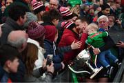 31 March 2019; Andy Moran of Mayo and his son Ollie are congratulated following the Allianz Football League Division 1 Final match between Kerry and Mayo at Croke Park in Dublin. Photo by Stephen McCarthy/Sportsfile