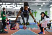 31 March 2019; Rosemary Alamu of Midleton A.C., Co. Cork, competing in the Girls Under 13 Long Jump event during Day 2 of the Irish Life Health National Juvenile Indoor Championships at AIT in Athlone, Co Westmeath. Photo by Sam Barnes/Sportsfile