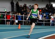 31 March 2019; Tom Doherty of Monaghan Phoenix A.C., Co. Monaghan, competing in the Boys Under 14 800m event during Day 2 of the Irish Life Health National Juvenile Indoor Championships at AIT in Athlone, Co Westmeath. Photo by Sam Barnes/Sportsfile
