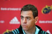 1 April 2019; Head coach Johann van Graan during a Munster Rugby Press Conference at University of Limerick in Limerick. Photo by Piaras Ó Mídheach/Sportsfile